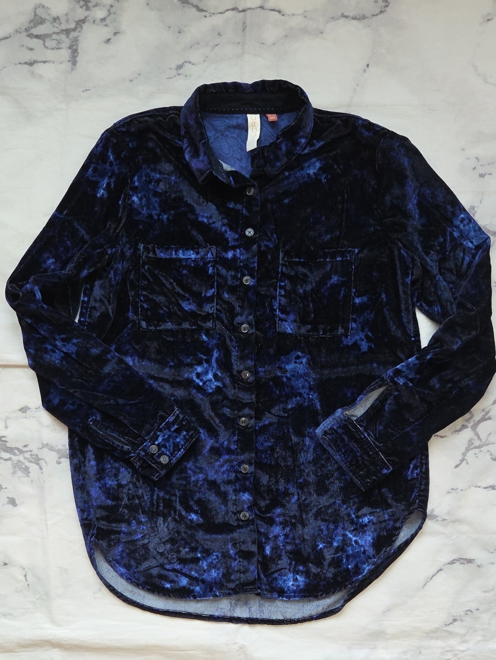 Pilcro Anthropologie Mara Relaxed Velvet Button Down Shirt In Blue